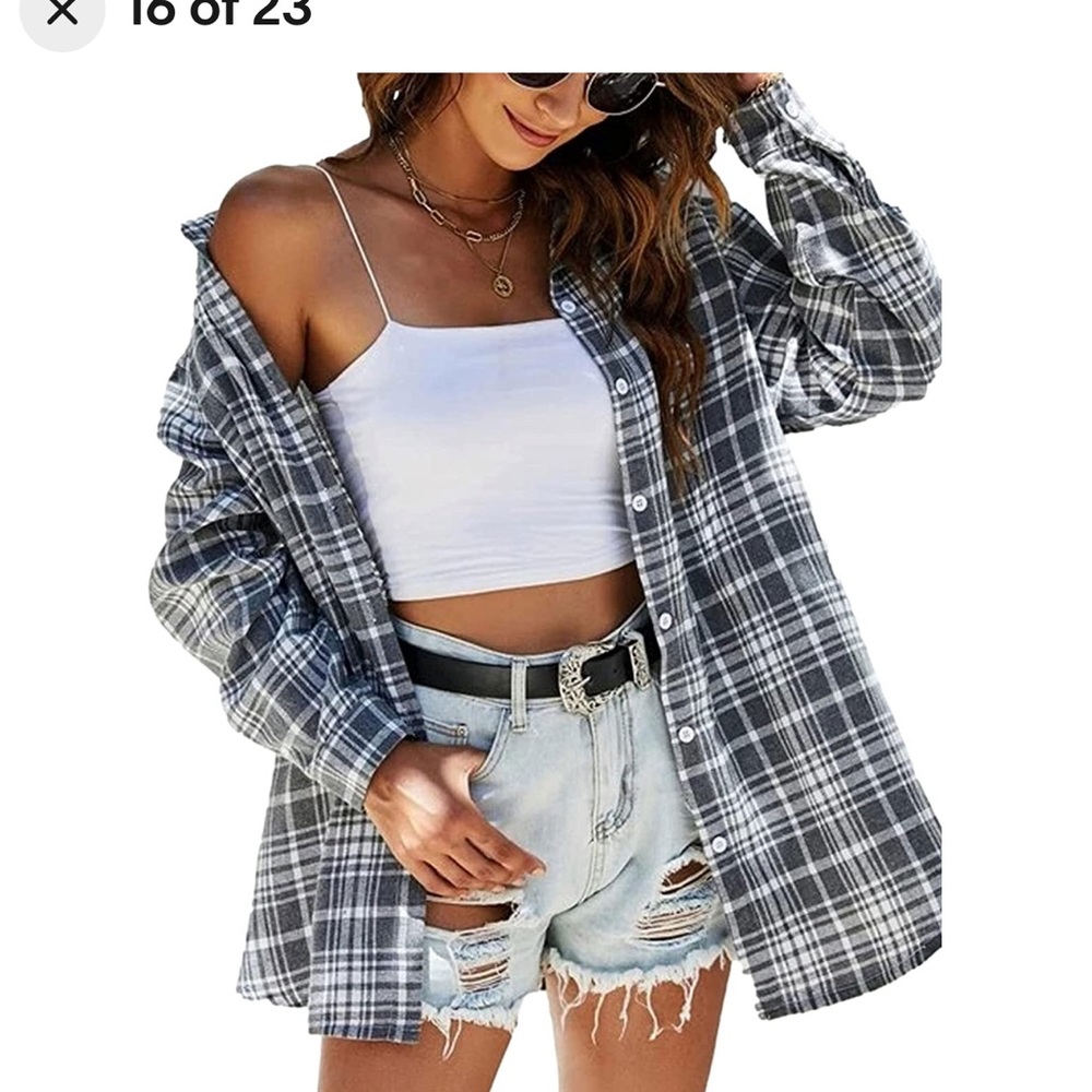 Zontroldy Plaid Flannel Womens Oversized Long Sleeve Button Down Buffalo Shirt